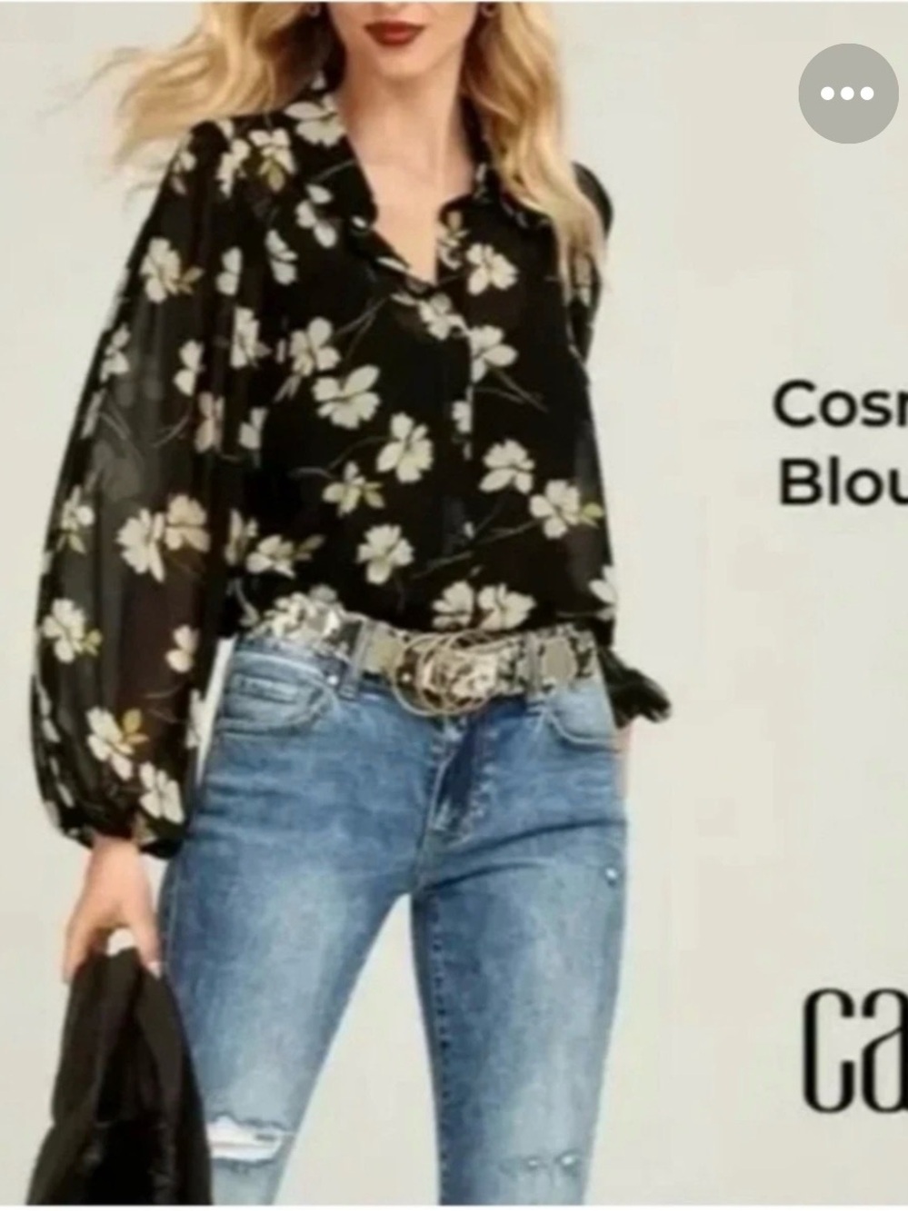 CAbi Black Floral Sheer Button-Front Blouse
